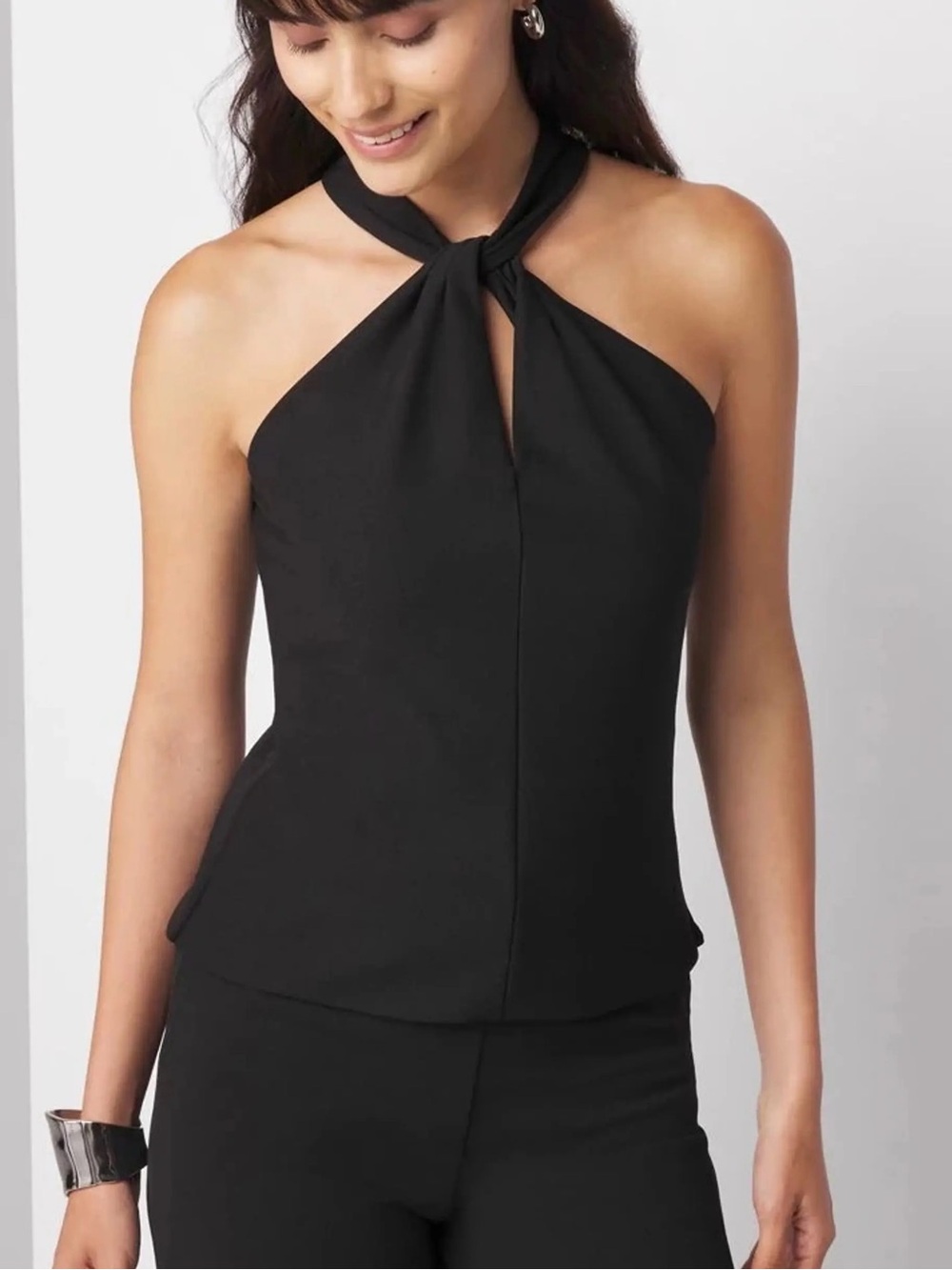 New White House Black Market Halter Twist Knot Black XXS